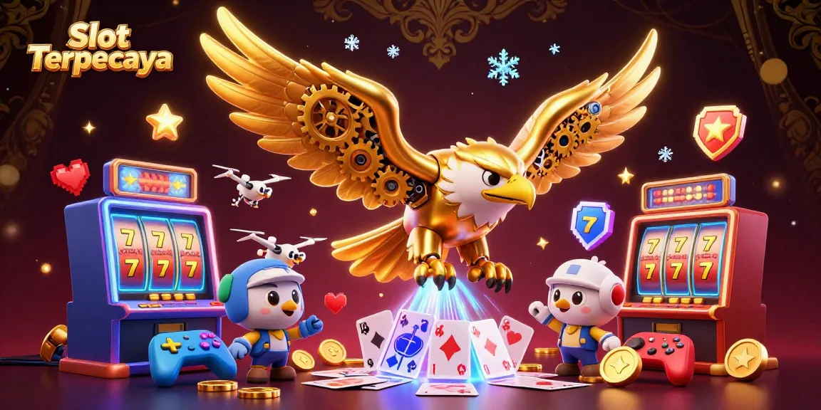 Experience the excitement of Slot Terpercaya with golden eagle soaring through a vivid casino world.