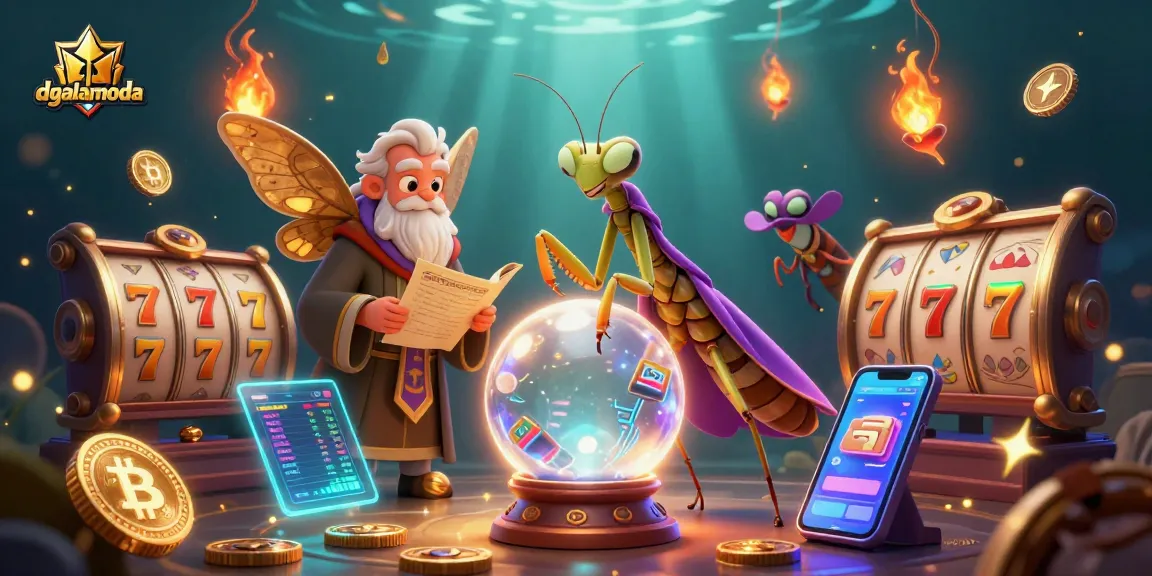 Experience the vibrant slots scene at dgalamoda with animated fortune teller and elegant moth, illuminated by casino elements.