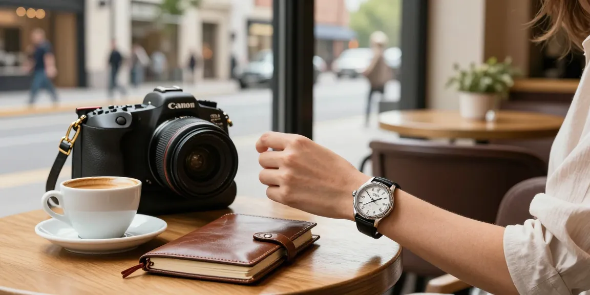 Individual showcasing a luxurious replica watch while enjoying coffee at a stylish café.