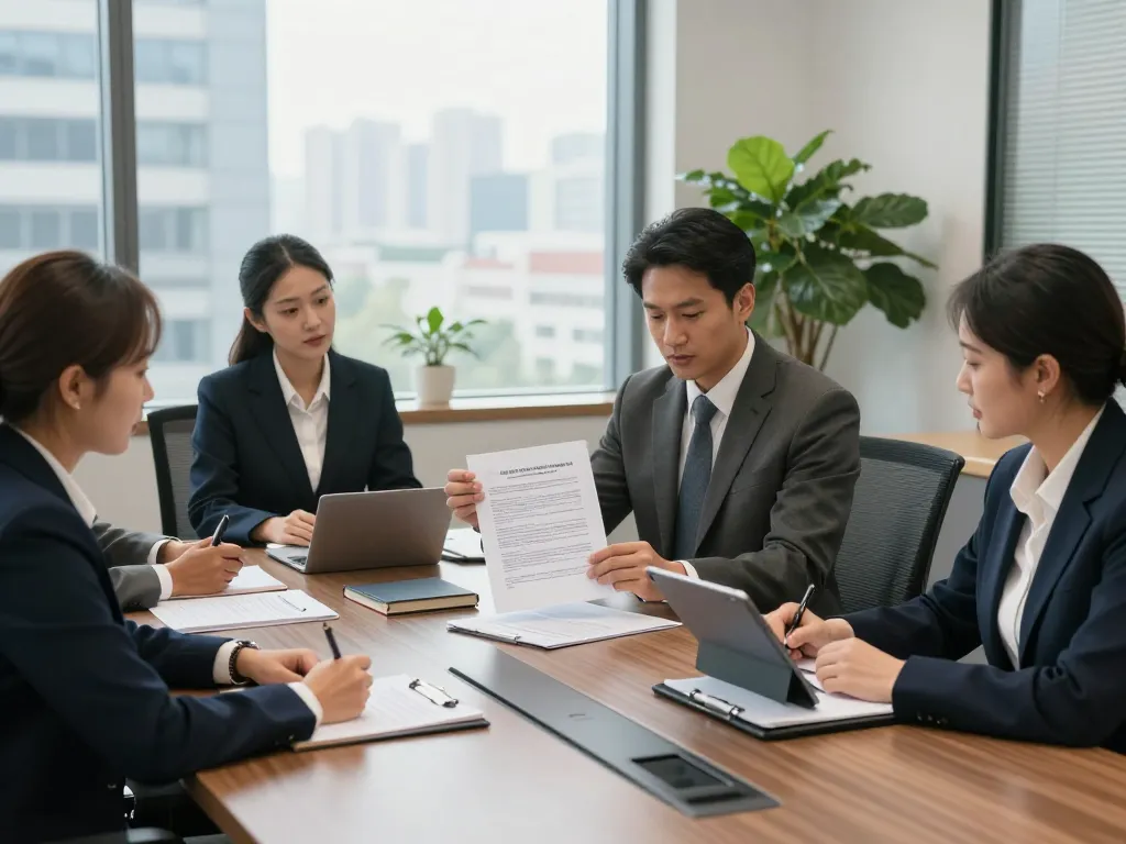 Attorneys in America collaborating in a sleek office environment, showcasing teamwork and professionalism.
