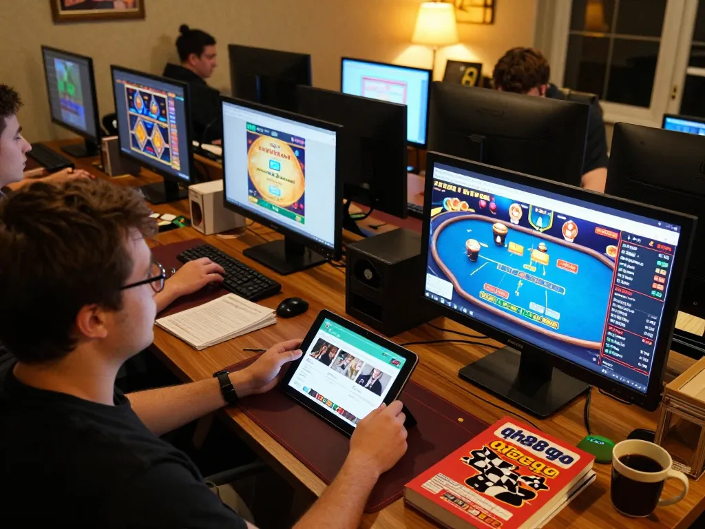 Player engaged with qh88go online casino app on tablet in a cozy home environment.