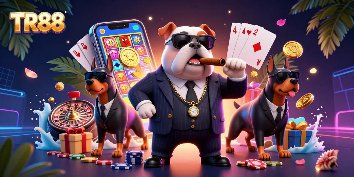 Experience TR88 with a dynamic, bold 3D casino illustration featuring engaging game elements and vibrant characters.