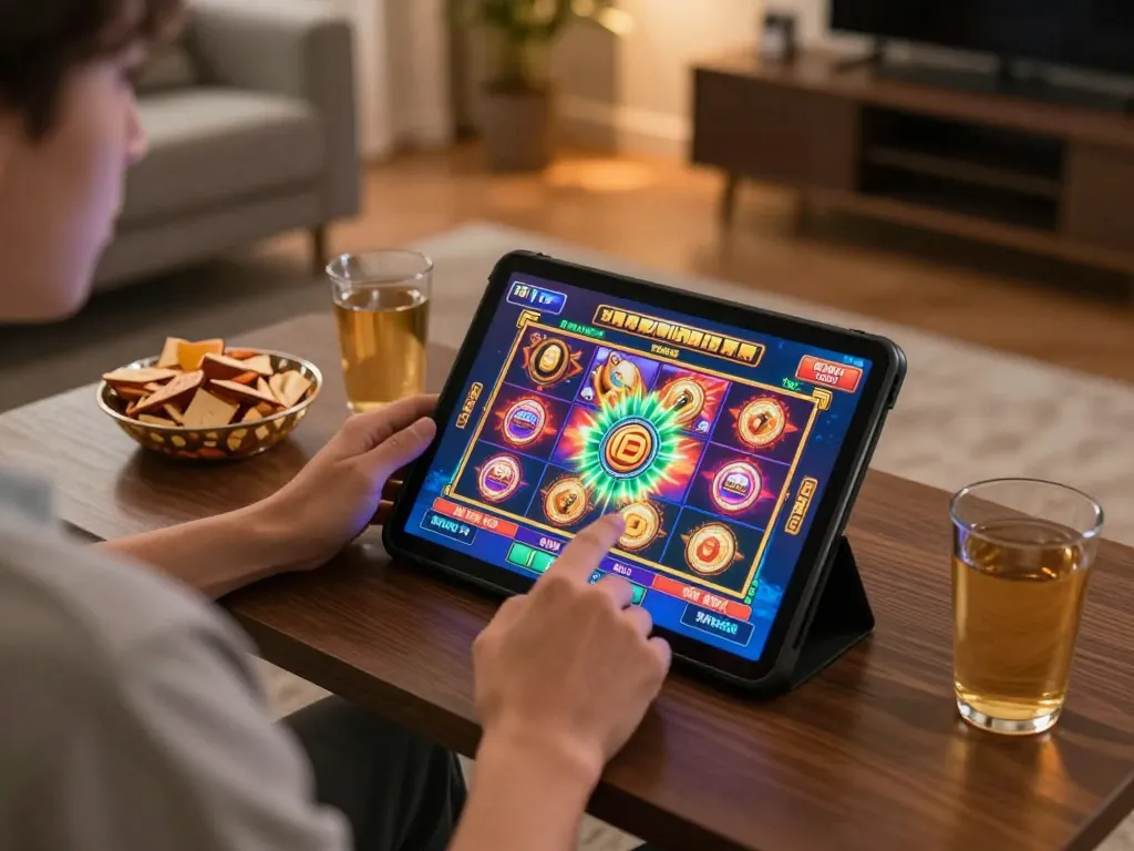 Engaging in exciting online slot games at home with 68gamebaivn on a tablet