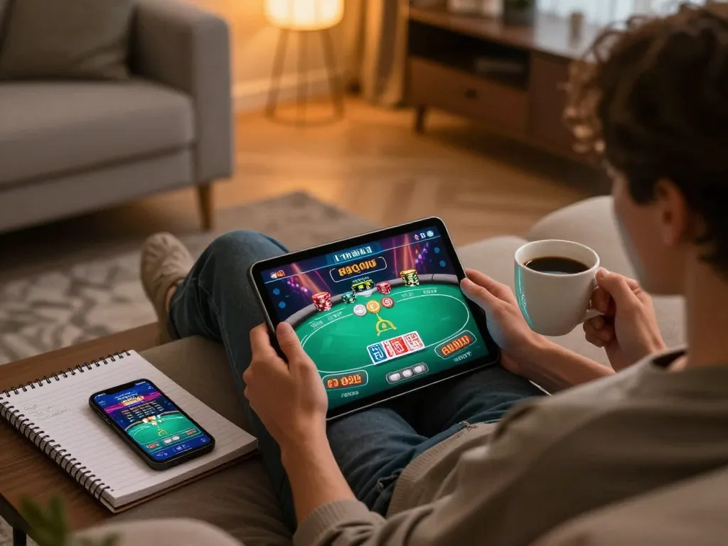 Engaging gameplay at home with hay88x online casino app on tablet and strategy notes