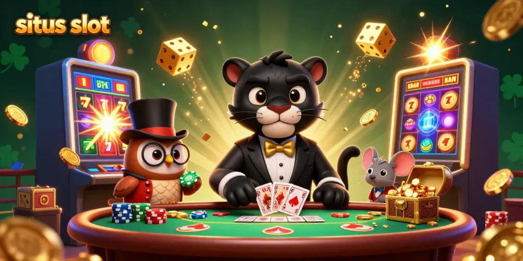 Experience the thrill of situs slot with our dynamic casino scene featuring stylish characters and jackpots.