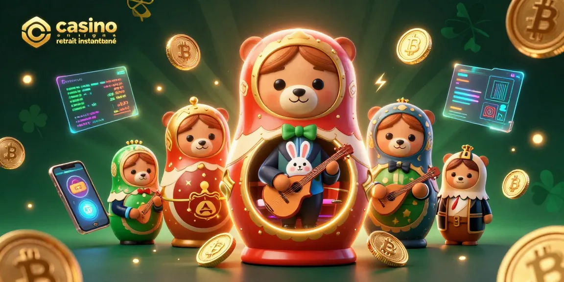 Jouez sur un casino en ligne retrait instantané pour des gains rapides, avec des personnages de jeu animés autour d'éléments de crypto-monnaie.
