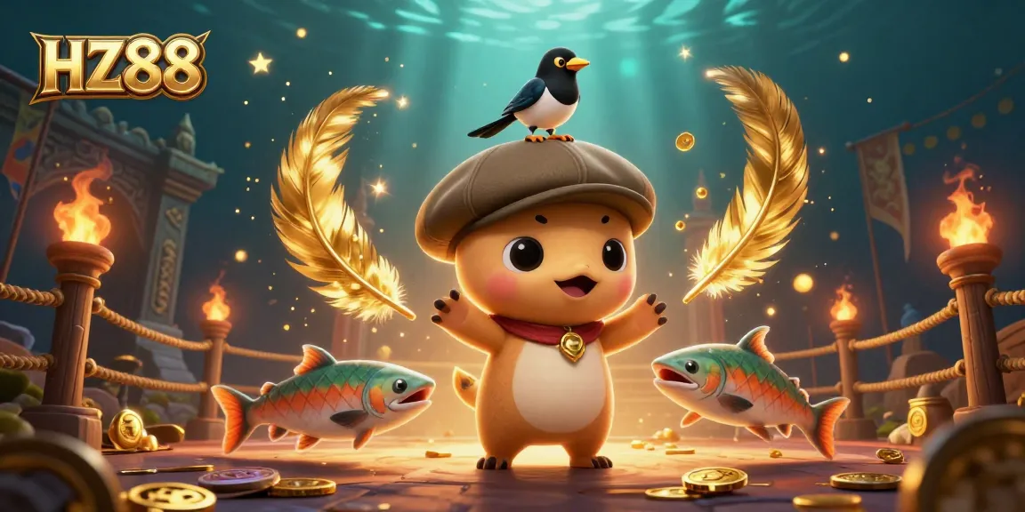 Play slot games like HZ88 with a vibrant, action-packed 3D illustration featuring Nessie and friends.