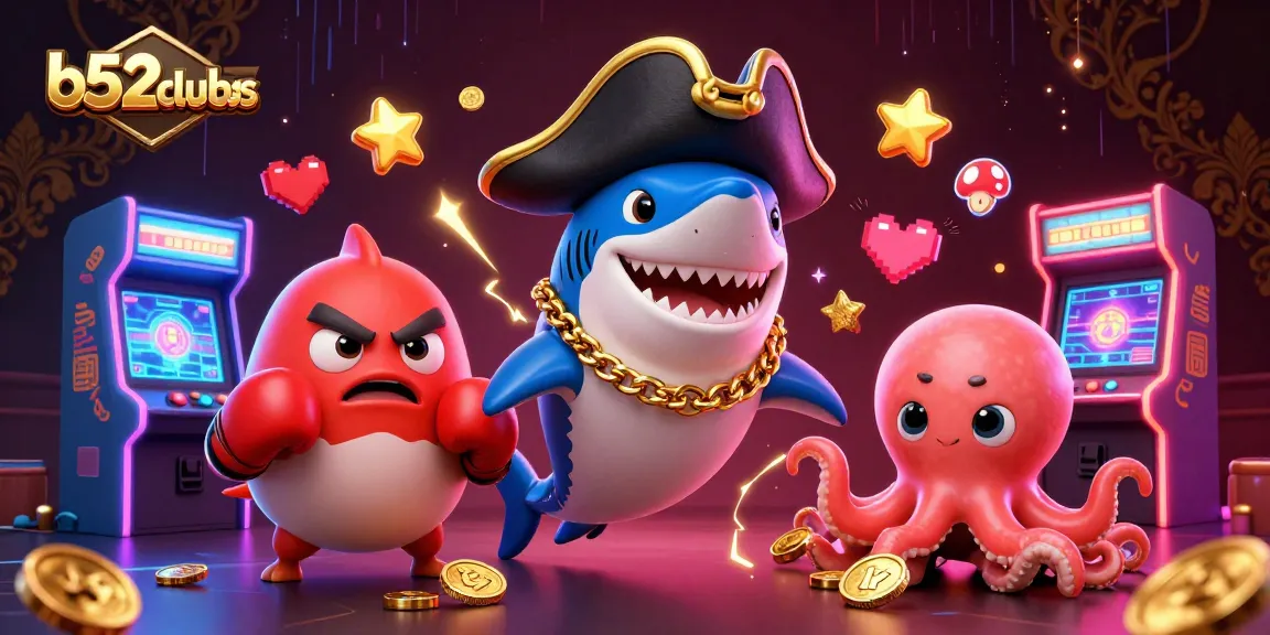 b52clubss presents an exciting scene with a pirate shark and friends embracing casino adventures.